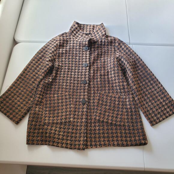 Habitat Jackets & Blazers - Habitat Jacket Womens Medium Brown Houndstooth Tweed Button Front Collared USA
